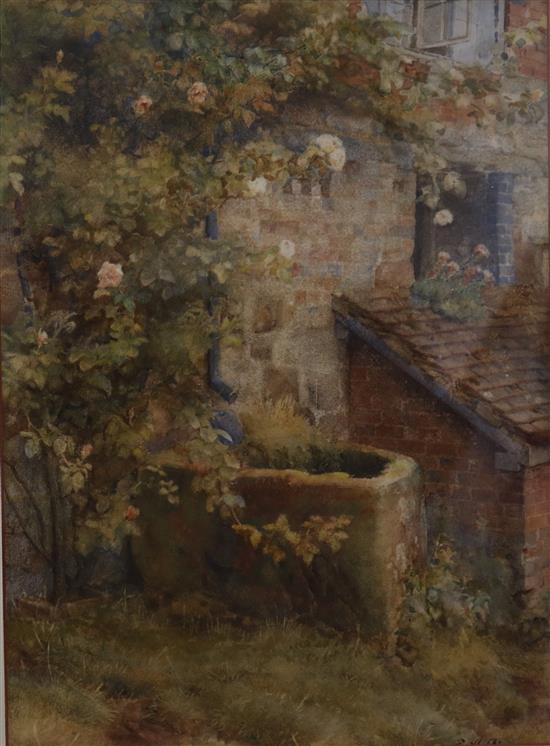 Ernest Albert Chadwick Roses on a cottage wall 35 x 25cm